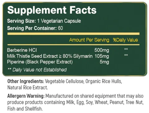 Insulin Herb Berberine Supplement Facts label