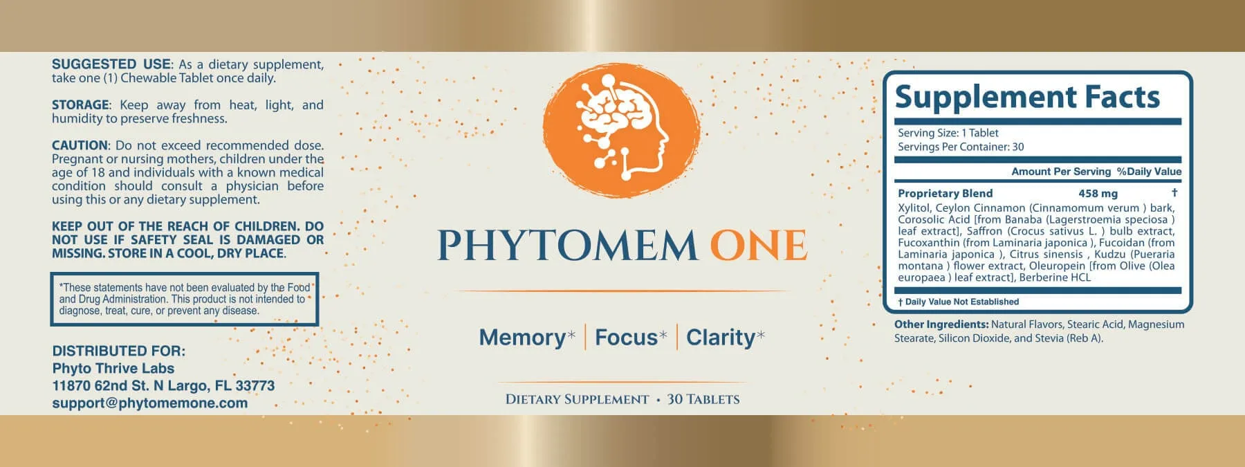 Phytomem One label with the Supplement Facts panel