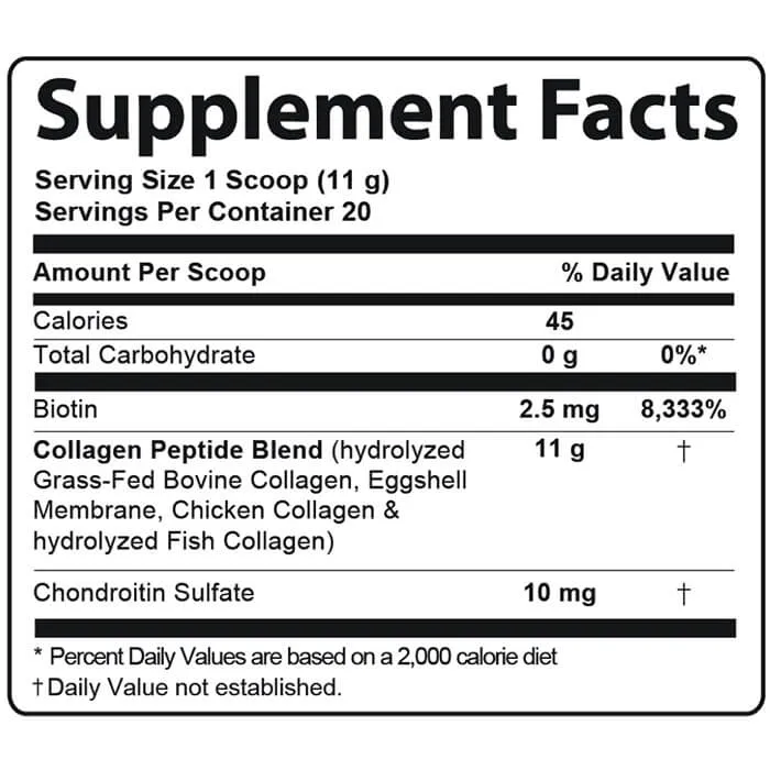 Advanced Collagen Plus Supplement Facts label