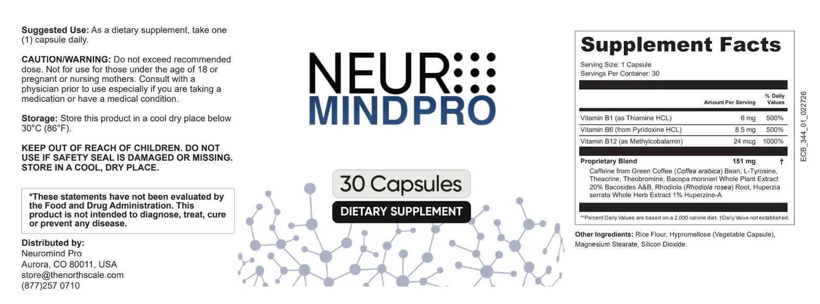 NeuroMind Pro label with the Supplement Facts panel