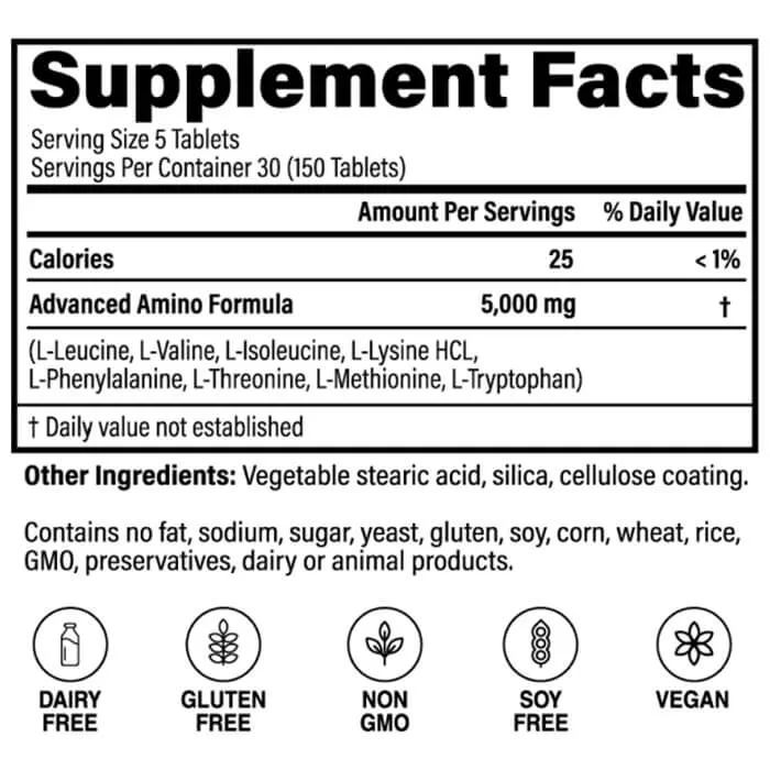 Advanced Amino Formula Supplement Facts label