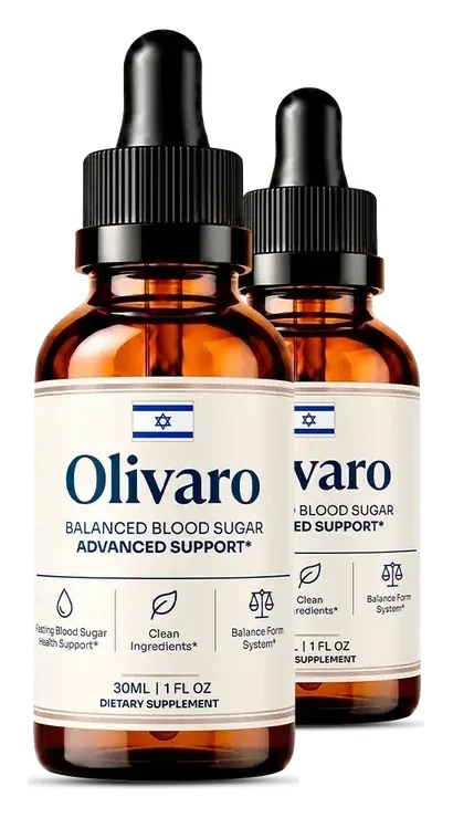 Two bottles of Olivaro Balanced Blood Sugar Advanced Support drops, 30 ml each